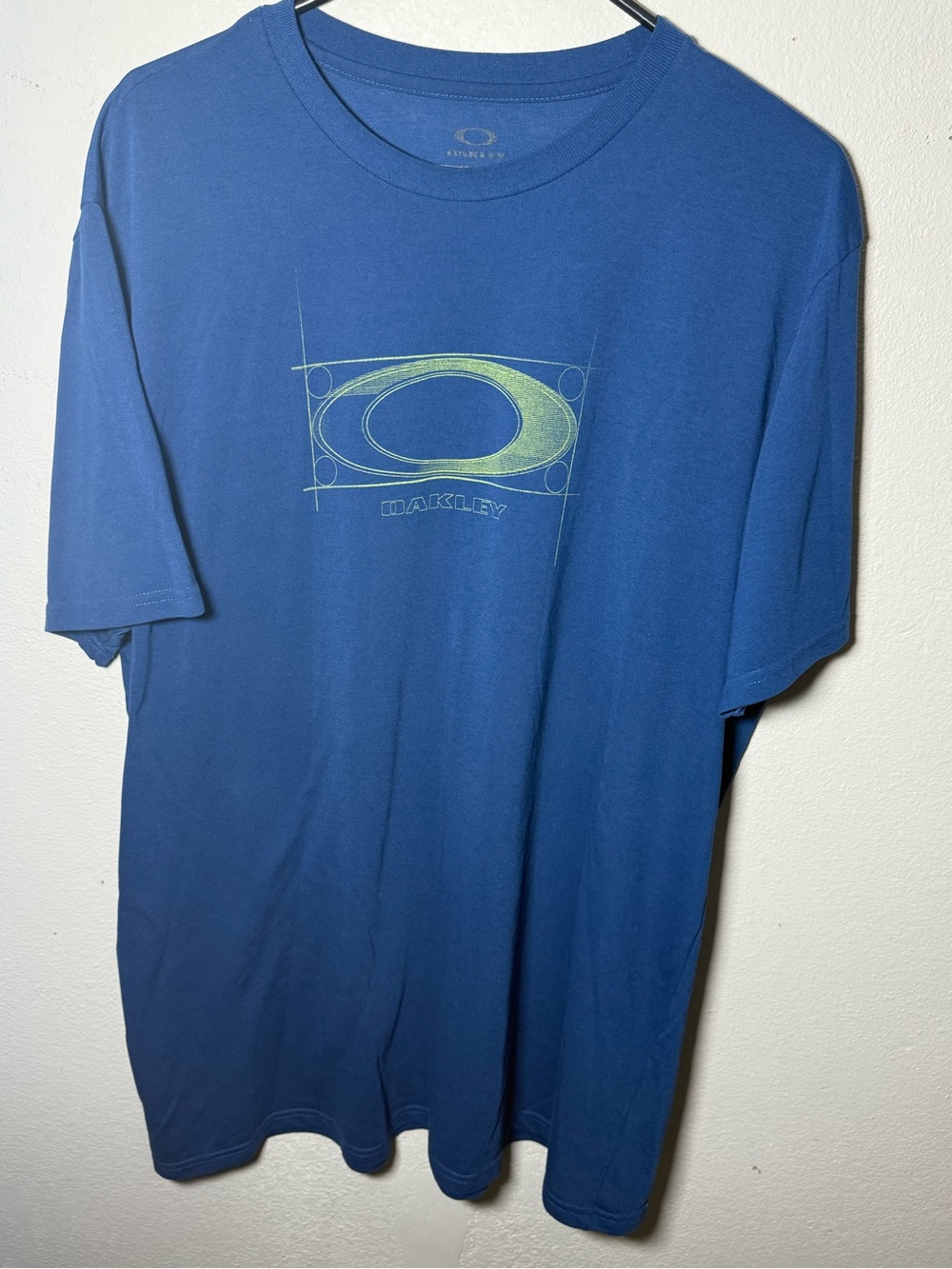 Oakley Men's Royal Blue Tee with Lime Green Logo Graphic